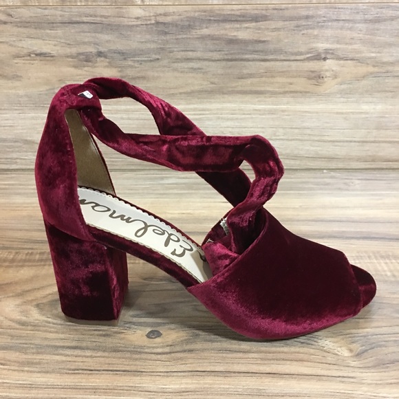 <SOLD>SAM EDELMAN Peep Toe Mule Heel Shoe Burgundy - Picture 4 of 5